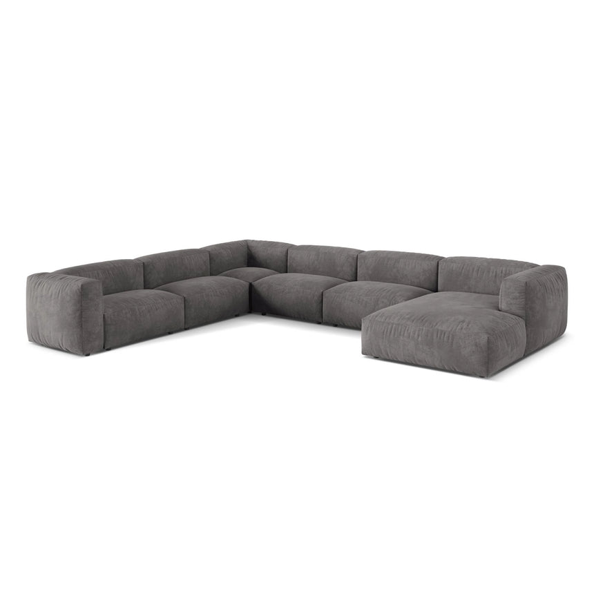 Martina modulares Panoramasofa, Linke Seite, Sitztiefe 76 cm, aus Samt in Grau (Vogue 15), 406x316 cm von Micadoni – Bild 3