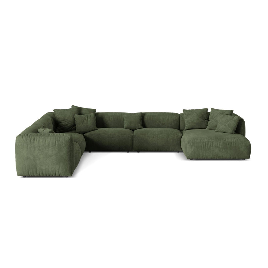 Martina modulares Panoramasofa, Linke Seite, Sitztiefe 76 cm, aus Samt in Grün (Vogue 11), 406x316 cm von Micadoni – Bild 1