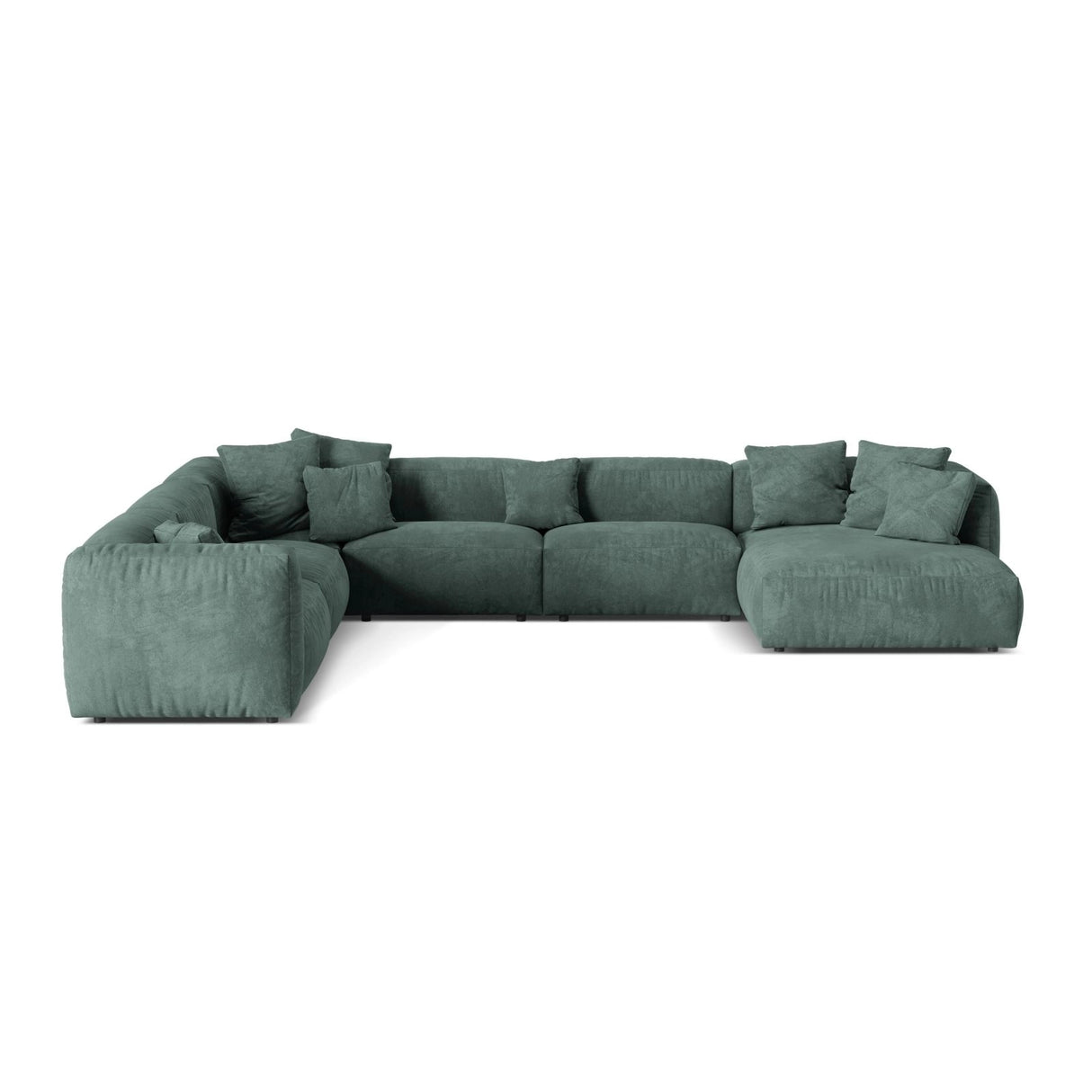 Martina modulares Panoramasofa, Linke Seite, Sitztiefe 76 cm, aus Samt in Petrol (Vogue 12), 406x316 cm von Micadoni – Bild 1