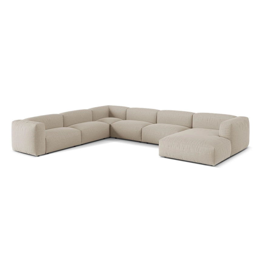 Martina modulares Panoramasofa, Linke Seite, Sitztiefe 76 cm, aus Strukturierter Stoff in Leichtes Beige (Boston Toffee), 406x316 cm von Micadoni – Bild 3
