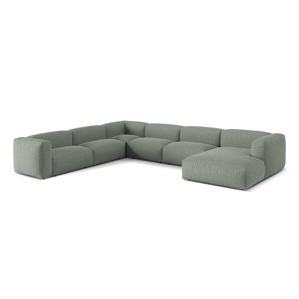 Martina modulares Panoramasofa, Linke Seite, Sitztiefe 76 cm, aus Strukturierter Stoff in Moosgrün (Boston Water Green), 406x316 cm von Micadoni – Bild 3