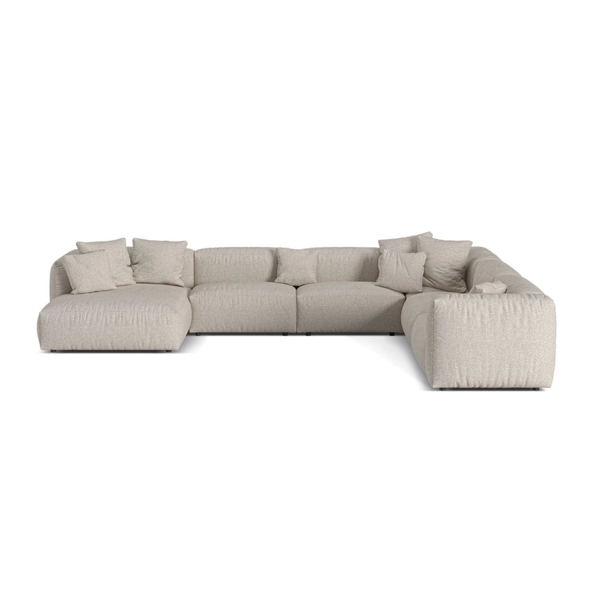 Martina modulares Panoramasofa, Rechte Seite, Sitztiefe 76 cm, aus Boucle in Beige (Monet Sand), 406x316 cm von Micadoni – Bild 1