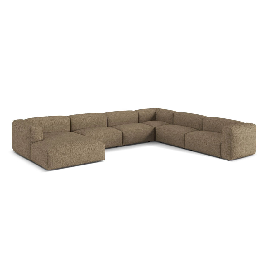 Martina modulares Panoramasofa, Rechte Seite, Sitztiefe 76 cm, aus Boucle in Cappuccino (Monet Cappucino), 406x316 cm von Micadoni – Bild 3