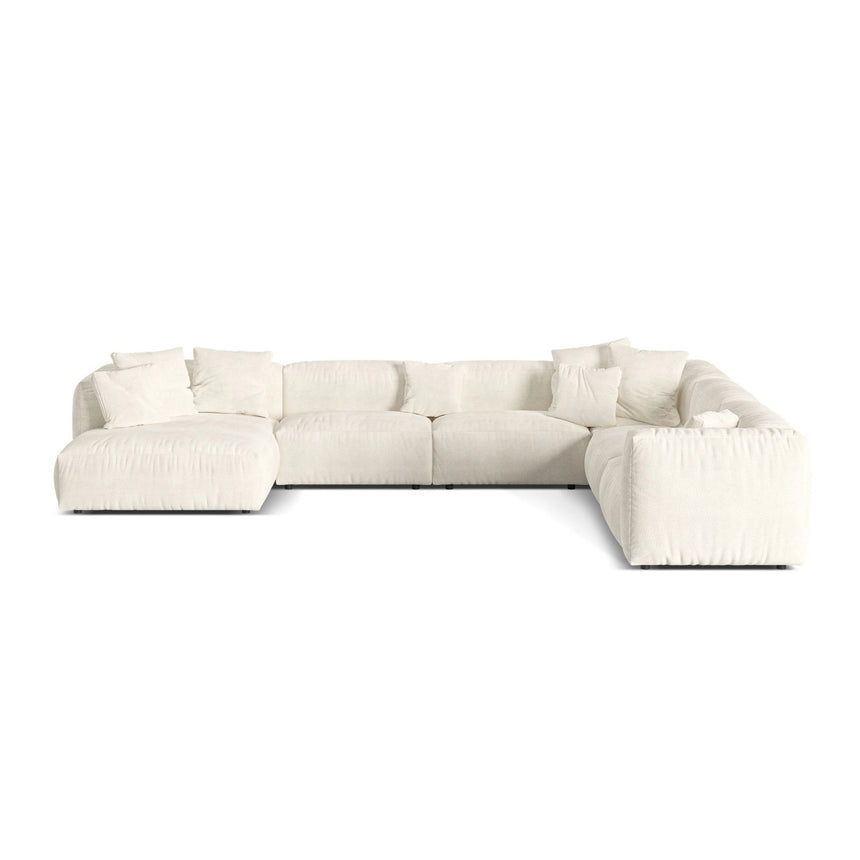 Martina modulares Panoramasofa, Rechte Seite, Sitztiefe 76 cm, aus Boucle in Elfenbein (Monet Nata), 406x316 cm von Micadoni – Bild 1