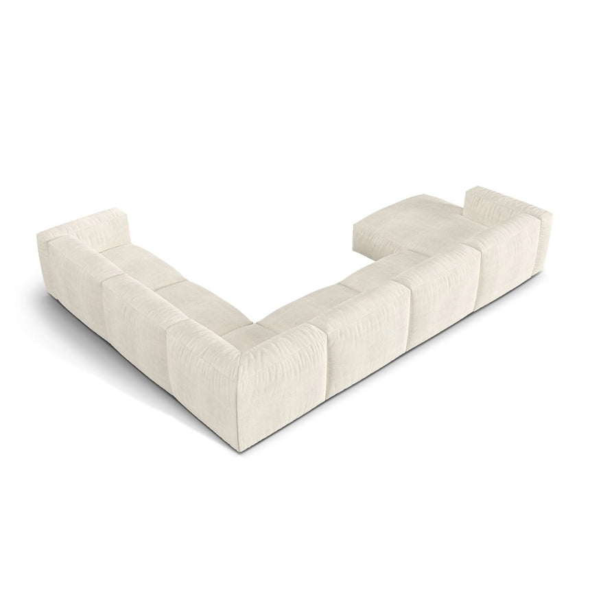 Martina modulares Panoramasofa, Rechte Seite, Sitztiefe 76 cm, aus Boucle in Elfenbein (Monet Nata), 406x316 cm von Micadoni – Bild 4