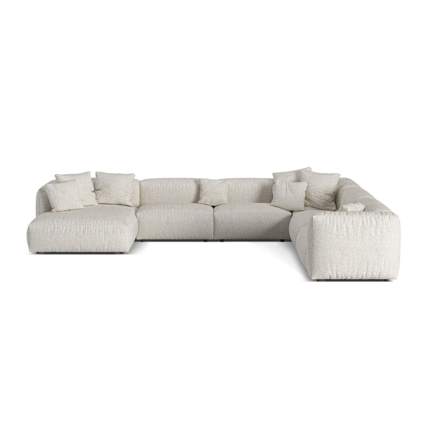 Martina modulares Panoramasofa, Rechte Seite, Sitztiefe 76 cm, aus Boucle in Grau Beige meliert (Monet Pearl), 406x316 cm von Micadoni – Bild 1