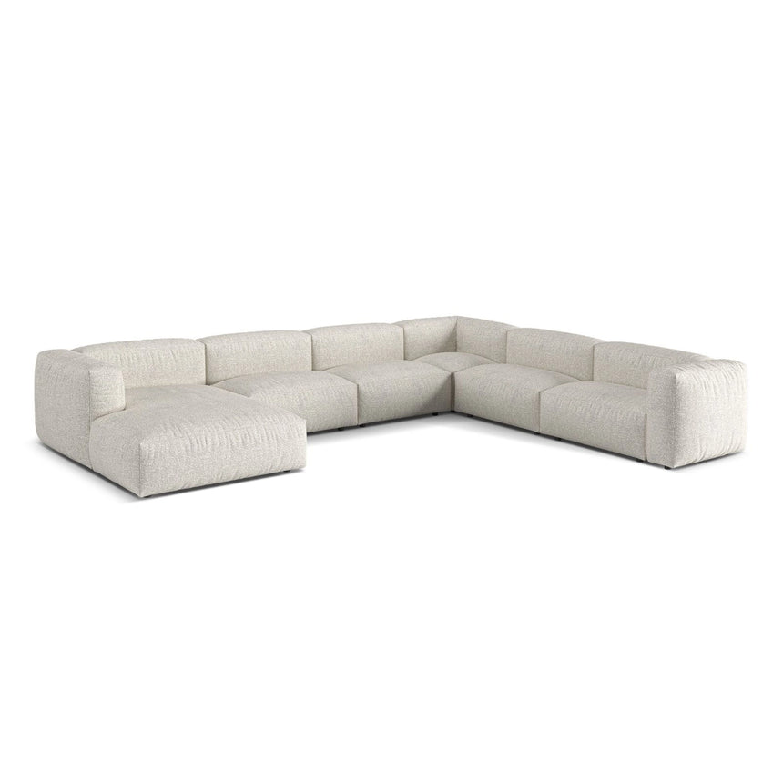 Martina modulares Panoramasofa, Rechte Seite, Sitztiefe 76 cm, aus Boucle in Grau Beige meliert (Monet Pearl), 406x316 cm von Micadoni – Bild 3