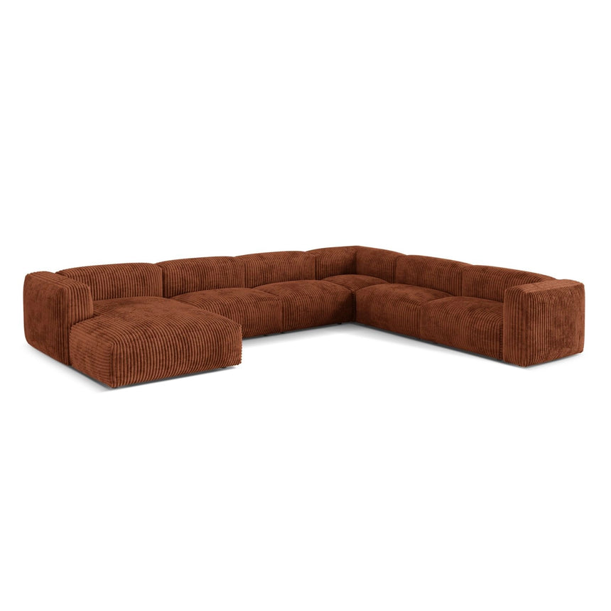 Martina modulares Panoramasofa, Rechte Seite, Sitztiefe 76 cm, aus Cord in Brick (Tilia 52), 406x316 cm von Micadoni – Bild 3