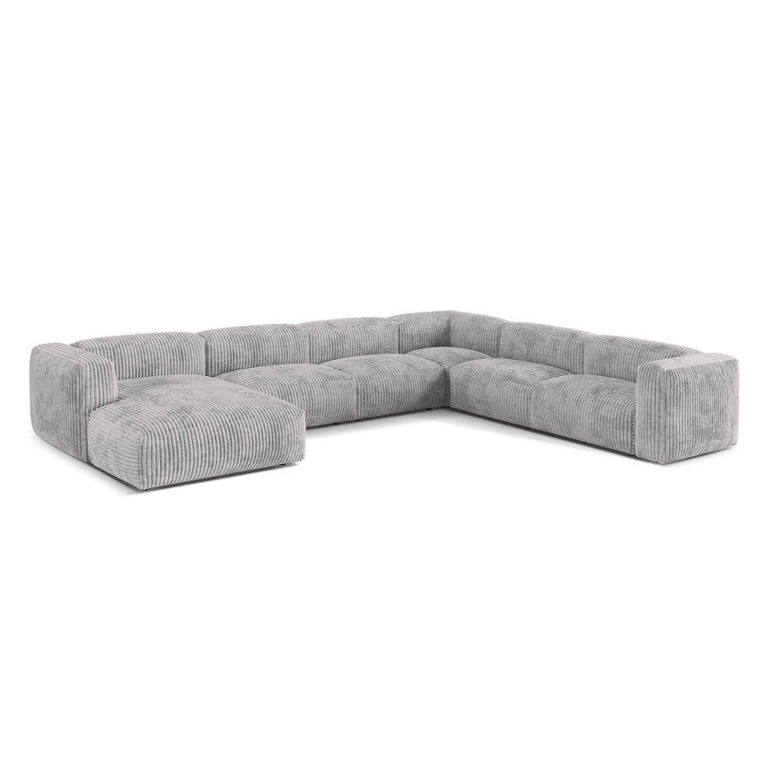 Martina modulares Panoramasofa, Rechte Seite, Sitztiefe 76 cm, aus Cord in Hellgrau (Tilia 86), 406x316 cm von Micadoni – Bild 3