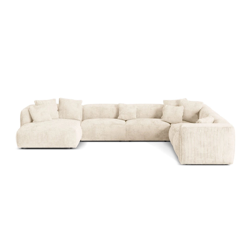 Martina modulares Panoramasofa, Rechte Seite, Sitztiefe 76 cm, aus Cord in Leichtes Beige (Tilia 03), 406x316 cm von Micadoni – Bild 1