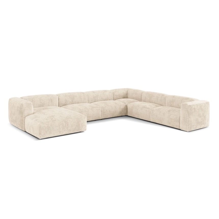 Martina modulares Panoramasofa, Rechte Seite, Sitztiefe 76 cm, aus Cord in Leichtes Beige (Tilia 03), 406x316 cm von Micadoni – Bild 3