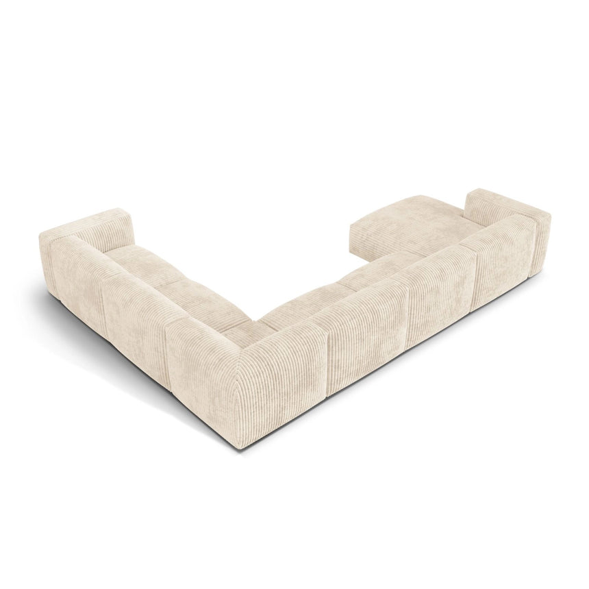 Martina modulares Panoramasofa, Rechte Seite, Sitztiefe 76 cm, aus Cord in Leichtes Beige (Tilia 03), 406x316 cm von Micadoni – Bild 4