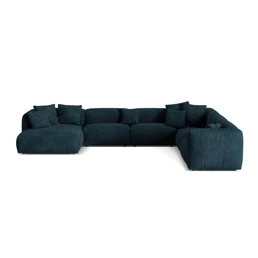 Martina modulares Panoramasofa, Rechte Seite, Sitztiefe 76 cm, aus Samt in Deep Petrol (Vogue 13), 406x316 cm von Micadoni – Bild 1