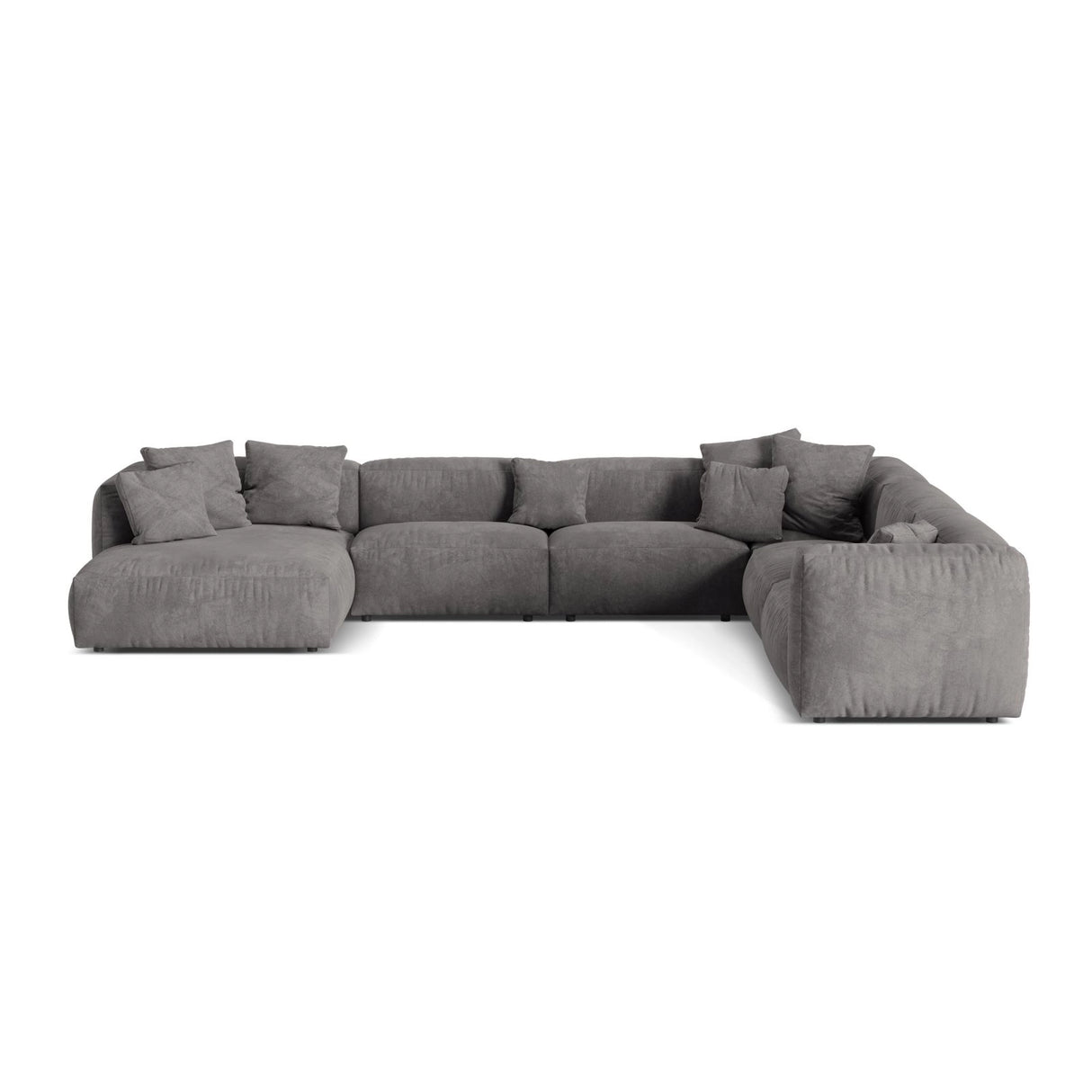 Martina modulares Panoramasofa, Rechte Seite, Sitztiefe 76 cm, aus Samt in Grau (Vogue 15), 406x316 cm von Micadoni – Bild 1