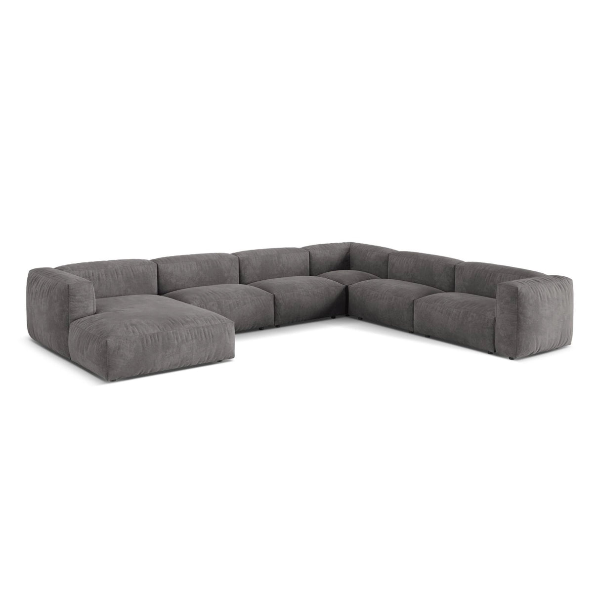 Martina modulares Panoramasofa, Rechte Seite, Sitztiefe 76 cm, aus Samt in Grau (Vogue 15), 406x316 cm von Micadoni – Bild 3