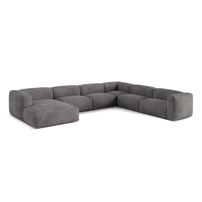 Martina modulares Panoramasofa, Rechte Seite, Sitztiefe 76 cm, aus Samt in Grau (Vogue 15), 406x316 cm von Micadoni – Bild 3