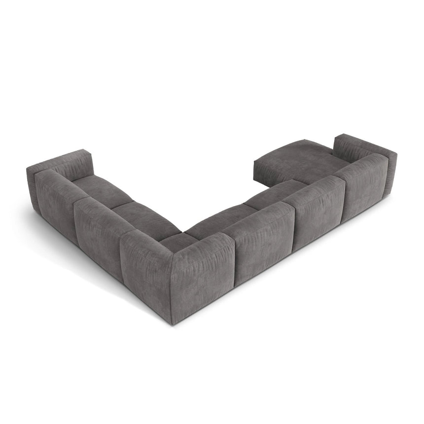 Martina modulares Panoramasofa, Rechte Seite, Sitztiefe 76 cm, aus Samt in Grau (Vogue 15), 406x316 cm von Micadoni – Bild 4