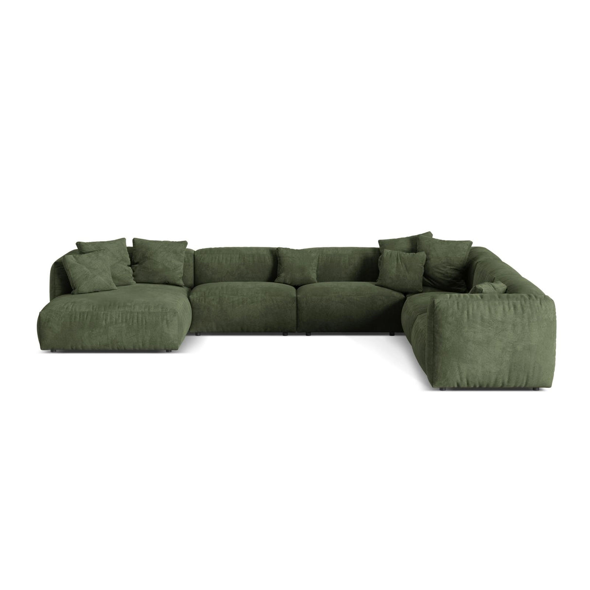 Martina modulares Panoramasofa, Rechte Seite, Sitztiefe 76 cm, aus Samt in Grün (Vogue 11), 406x316 cm von Micadoni – Bild 1