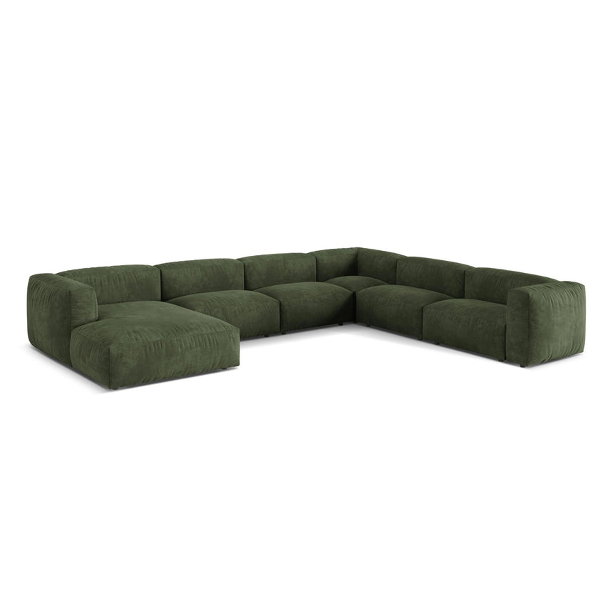 Martina modulares Panoramasofa, Rechte Seite, Sitztiefe 76 cm, aus Samt in Grün (Vogue 11), 406x316 cm von Micadoni – Bild 3