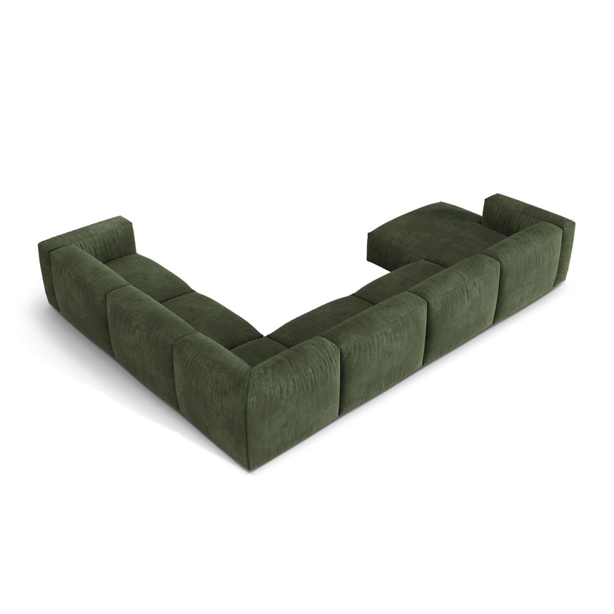 Martina modulares Panoramasofa, Rechte Seite, Sitztiefe 76 cm, aus Samt in Grün (Vogue 11), 406x316 cm von Micadoni – Bild 4