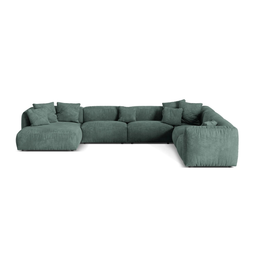 Martina modulares Panoramasofa, Rechte Seite, Sitztiefe 76 cm, aus Samt in Petrol (Vogue 12), 406x316 cm von Micadoni – Bild 1