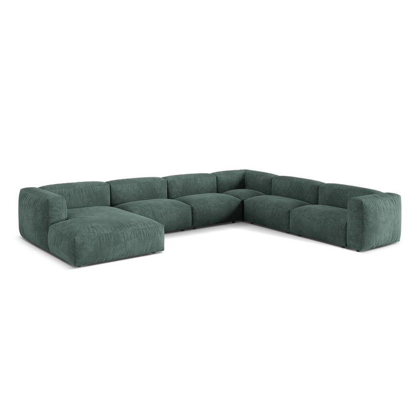 Martina modulares Panoramasofa, Rechte Seite, Sitztiefe 76 cm, aus Samt in Petrol (Vogue 12), 406x316 cm von Micadoni – Bild 3