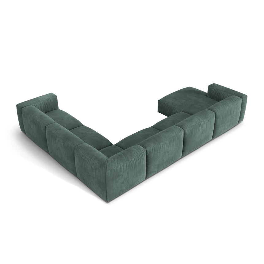 Martina modulares Panoramasofa, Rechte Seite, Sitztiefe 76 cm, aus Samt in Petrol (Vogue 12), 406x316 cm von Micadoni – Bild 4