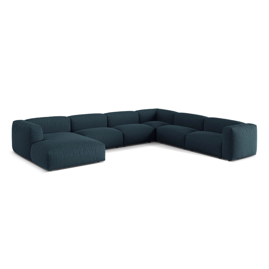 Martina modulares Panoramasofa, Rechte Seite, Sitztiefe 76 cm, aus Strukturierter Stoff in Blau Jeans (Boston Ocean), 406x316 cm von Micadoni – Bild 3