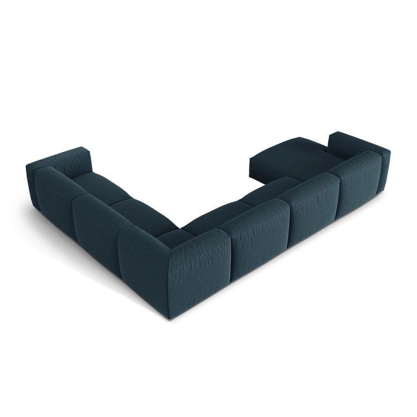 Martina modulares Panoramasofa, Rechte Seite, Sitztiefe 76 cm, aus Strukturierter Stoff in Blau Jeans (Boston Ocean), 406x316 cm von Micadoni – Bild 4