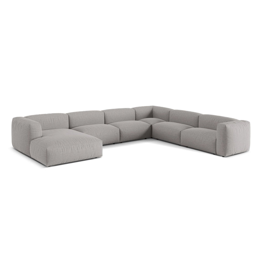 Martina modulares Panoramasofa, Rechte Seite, Sitztiefe 76 cm, aus Strukturierter Stoff in Hellgrau (Boston Light Grey), 406x316 cm von Micadoni – Bild 3