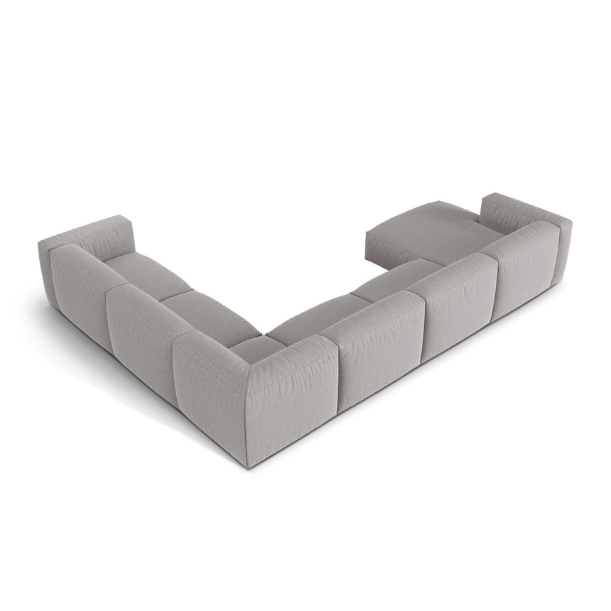 Martina modulares Panoramasofa, Rechte Seite, Sitztiefe 76 cm, aus Strukturierter Stoff in Hellgrau (Boston Light Grey), 406x316 cm von Micadoni – Bild 4