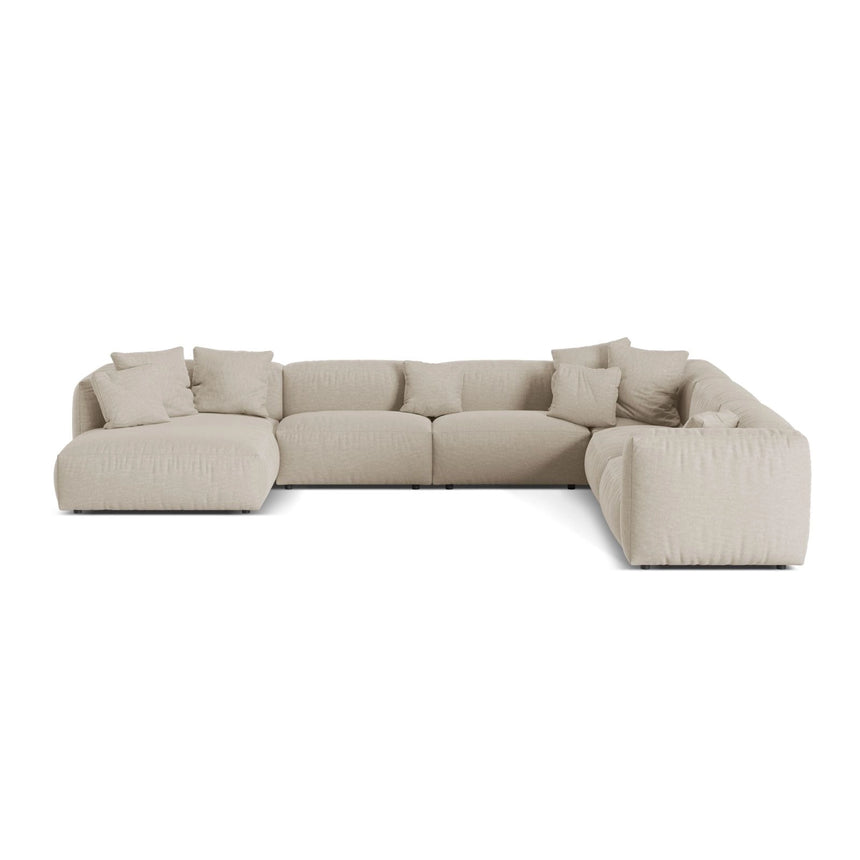 Martina modulares Panoramasofa, Rechte Seite, Sitztiefe 76 cm, aus Strukturierter Stoff in Leichtes Beige (Boston Toffee), 406x316 cm von Micadoni – Bild 1