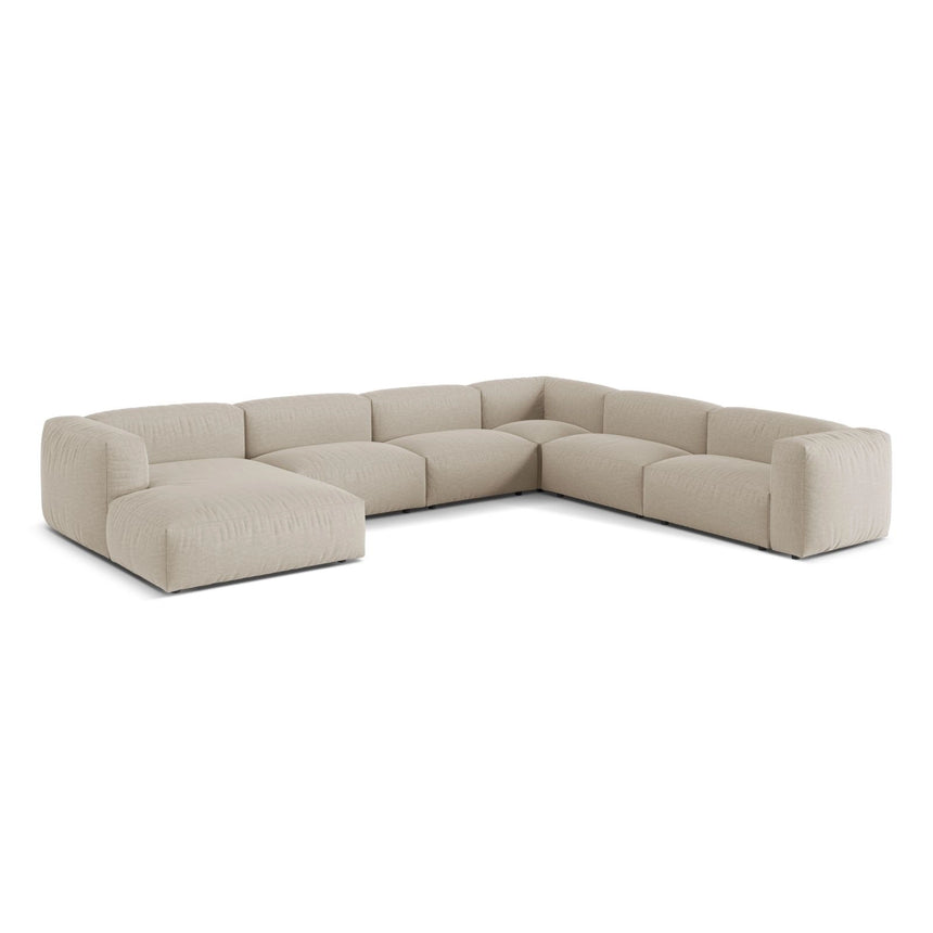 Martina modulares Panoramasofa, Rechte Seite, Sitztiefe 76 cm, aus Strukturierter Stoff in Leichtes Beige (Boston Toffee), 406x316 cm von Micadoni – Bild 3