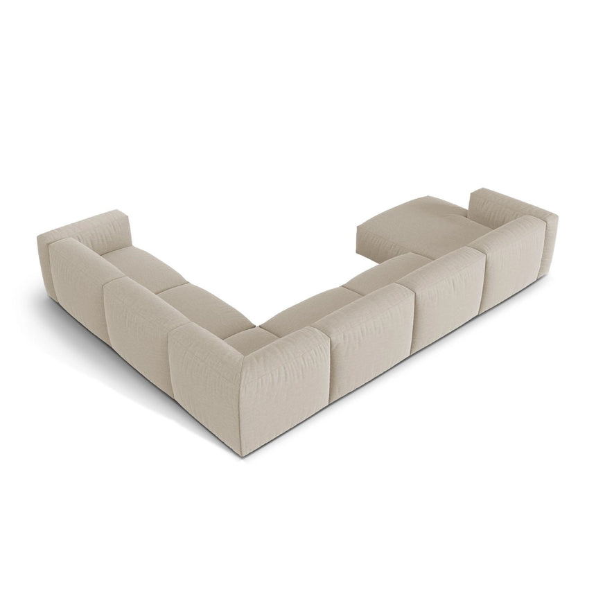 Martina modulares Panoramasofa, Rechte Seite, Sitztiefe 76 cm, aus Strukturierter Stoff in Leichtes Beige (Boston Toffee), 406x316 cm von Micadoni – Bild 4