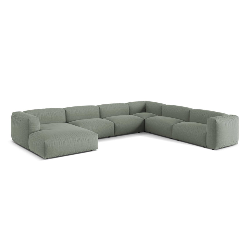Martina modulares Panoramasofa, Rechte Seite, Sitztiefe 76 cm, aus Strukturierter Stoff in Moosgrün (Boston Water Green), 406x316 cm von Micadoni – Bild 3