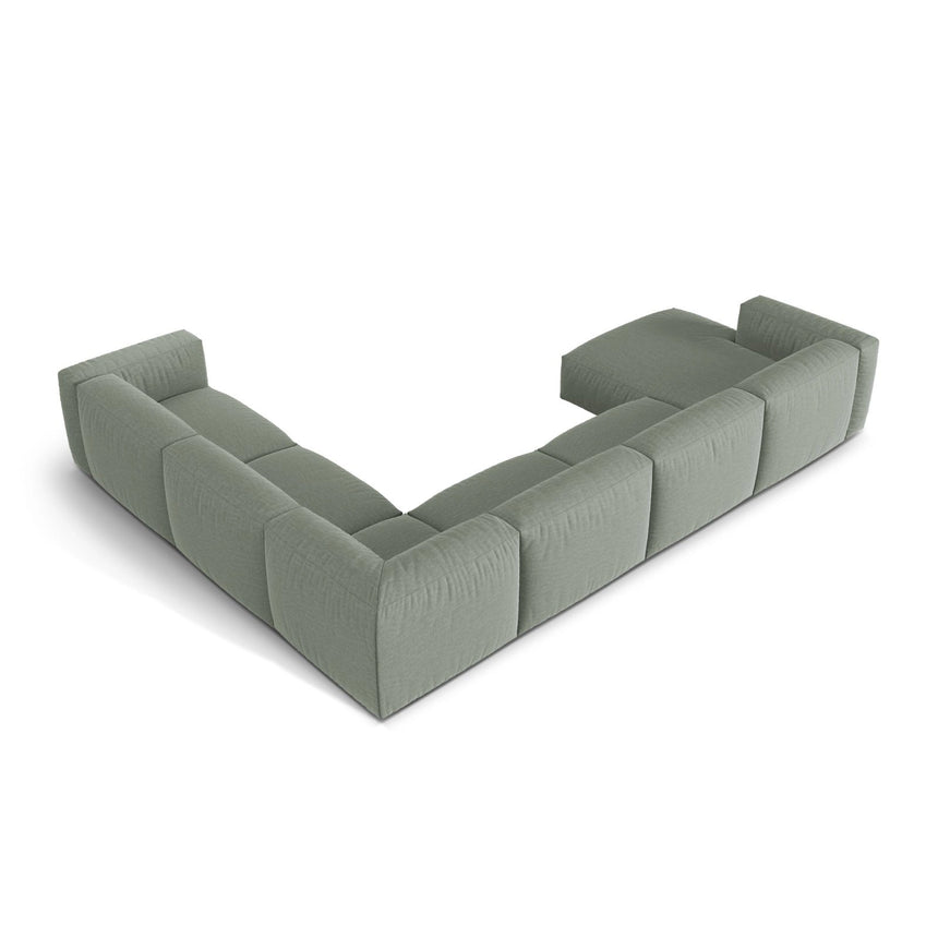 Martina modulares Panoramasofa, Rechte Seite, Sitztiefe 76 cm, aus Strukturierter Stoff in Moosgrün (Boston Water Green), 406x316 cm von Micadoni – Bild 4