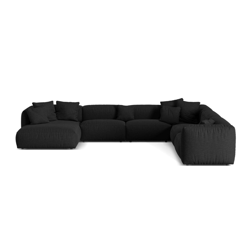 Martina modulares Panoramasofa, Rechte Seite, Sitztiefe 76 cm, aus Strukturierter Stoff in Schwarz (Boston Black), 406x316 cm von Micadoni – Bild 1