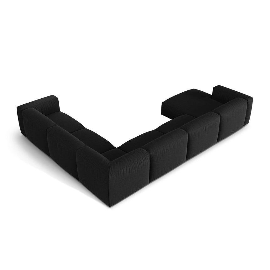 Martina modulares Panoramasofa, Rechte Seite, Sitztiefe 76 cm, aus Strukturierter Stoff in Schwarz (Boston Black), 406x316 cm von Micadoni – Bild 4