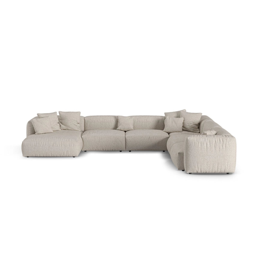 Martina modulares Panoramasofa, Rechte Seite, Sitztiefe 90 cm, aus Boucle in Beige (Monet Sand), 420x330 cm von Micadoni – Bild 1
