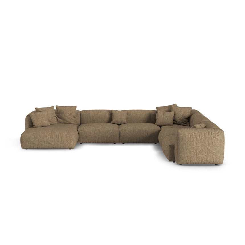 Martina modulares Panoramasofa, Rechte Seite, Sitztiefe 90 cm, aus Boucle in Cappuccino (Monet Cappucino), 420x330 cm von Micadoni – Bild 1