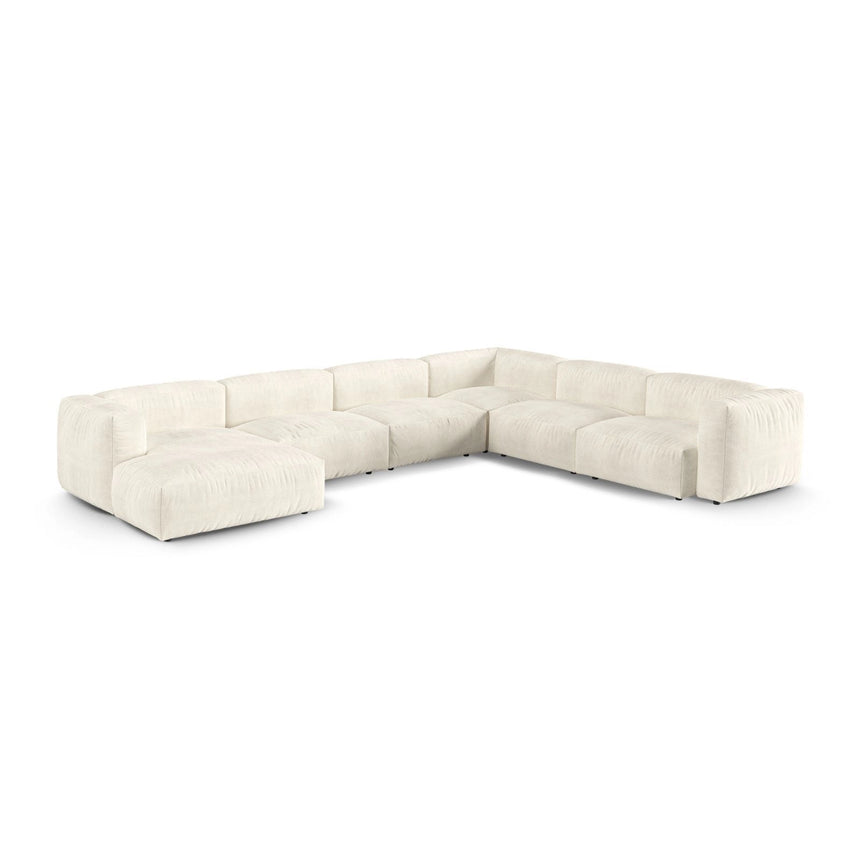 Martina modulares Panoramasofa, Rechte Seite, Sitztiefe 90 cm, aus Boucle in Elfenbein (Monet Nata), 420x330 cm von Micadoni – Bild 3