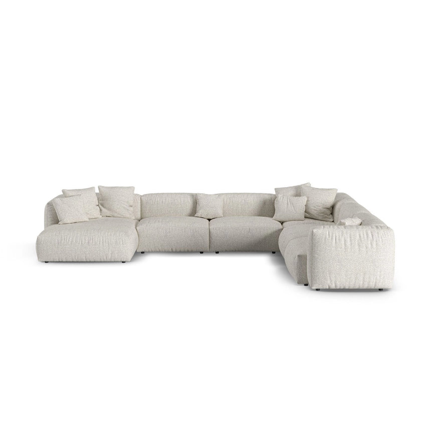 Martina modulares Panoramasofa, Rechte Seite, Sitztiefe 90 cm, aus Boucle in Grau Beige meliert (Monet Pearl), 420x330 cm von Micadoni – Bild 1