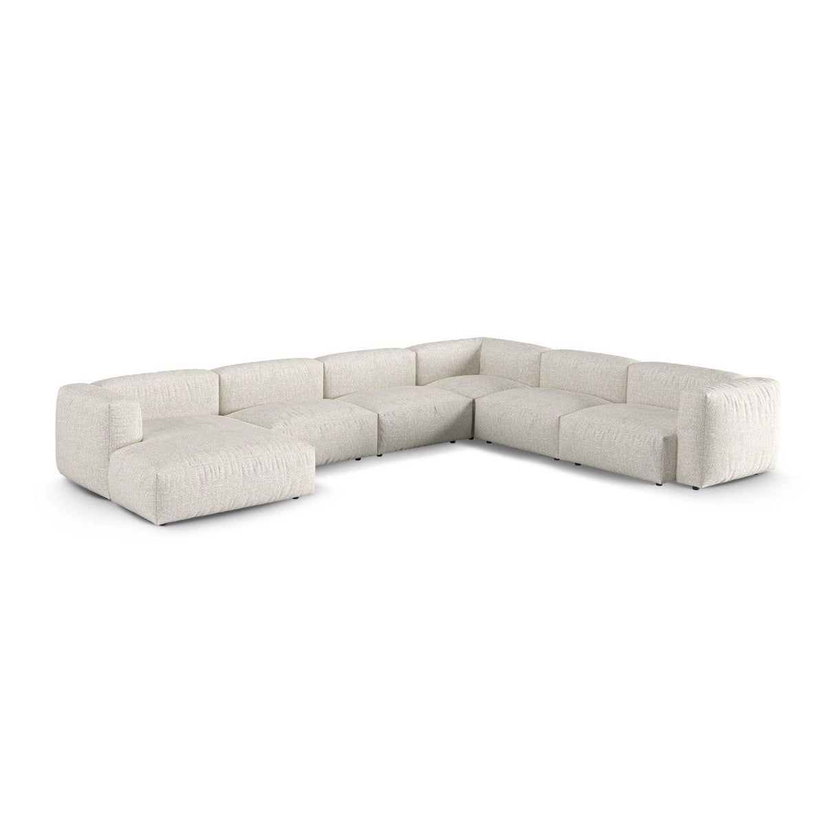 Martina modulares Panoramasofa, Rechte Seite, Sitztiefe 90 cm, aus Boucle in Grau Beige meliert (Monet Pearl), 420x330 cm von Micadoni – Bild 3