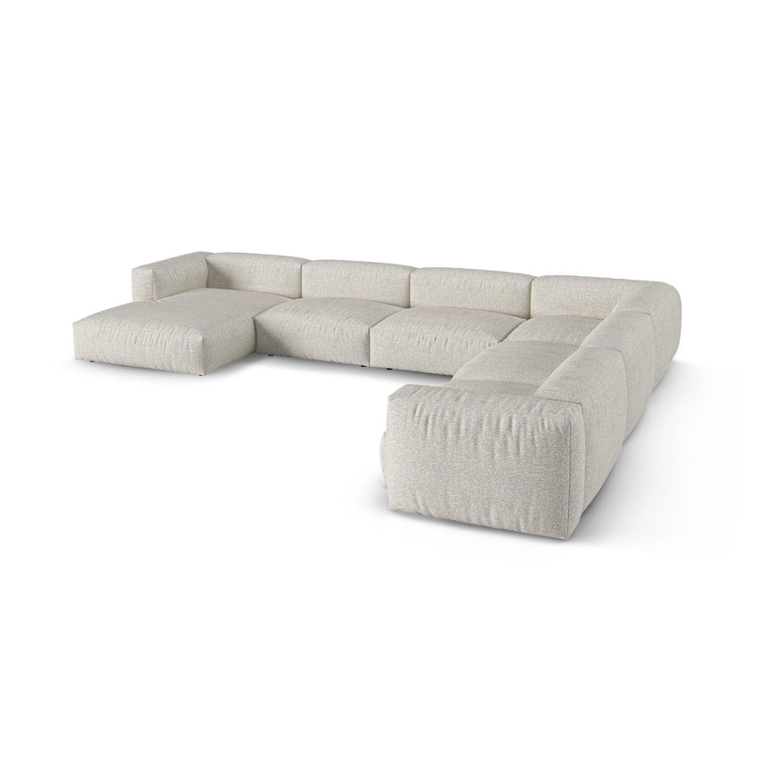 Martina modulares Panoramasofa, Rechte Seite, Sitztiefe 90 cm, aus Boucle in Grau Beige meliert (Monet Pearl), 420x330 cm von Micadoni – Bild 4