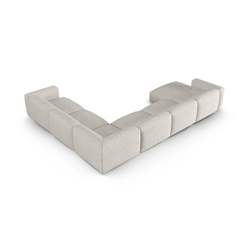Martina modulares Panoramasofa, Rechte Seite, Sitztiefe 90 cm, aus Boucle in Grau Beige meliert (Monet Pearl), 420x330 cm von Micadoni – Bild 5