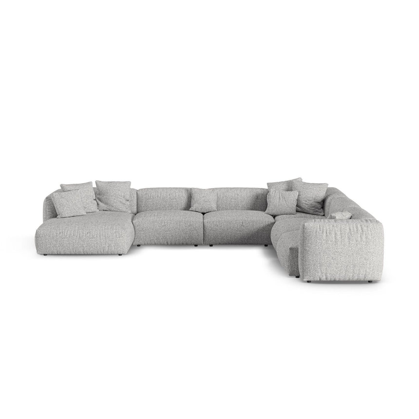 Martina modulares Panoramasofa, Rechte Seite, Sitztiefe 90 cm, aus Boucle in Silber (Monet Silver), 420x330 cm von Micadoni – Bild 1