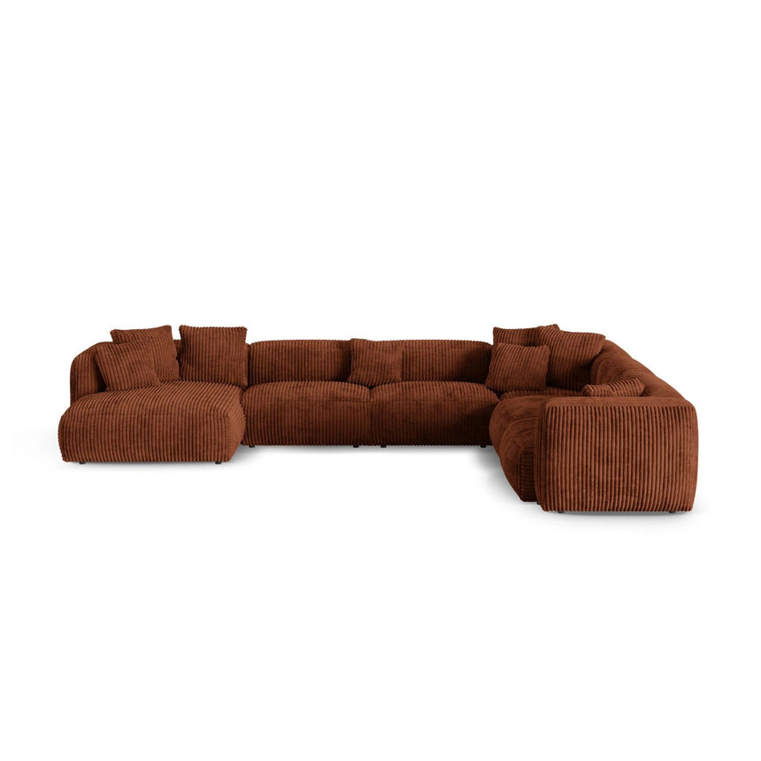 Martina modulares Panoramasofa, Rechte Seite, Sitztiefe 90 cm, aus Cord in Brick (Tilia 52), 420x330 cm von Micadoni – Bild 1