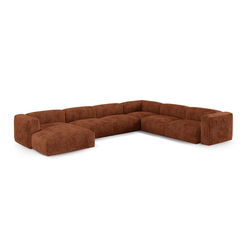 Martina modulares Panoramasofa, Rechte Seite, Sitztiefe 90 cm, aus Cord in Brick (Tilia 52), 420x330 cm von Micadoni – Bild 3