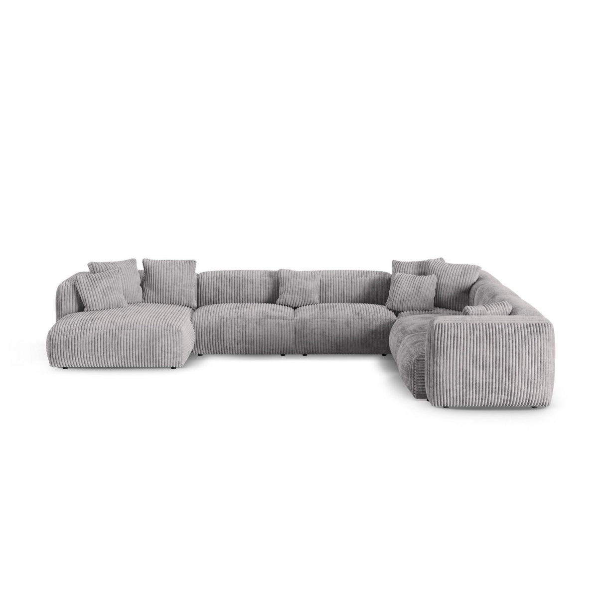 Martina modulares Panoramasofa, Rechte Seite, Sitztiefe 90 cm, aus Cord in Hellgrau (Tilia 86), 420x330 cm von Micadoni – Bild 1