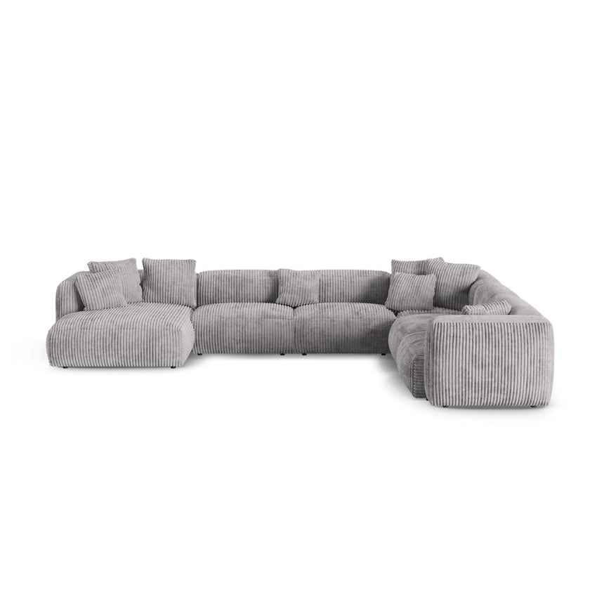 Martina modulares Panoramasofa, Rechte Seite, Sitztiefe 90 cm, aus Cord in Hellgrau (Tilia 86), 420x330 cm von Micadoni – Bild 1